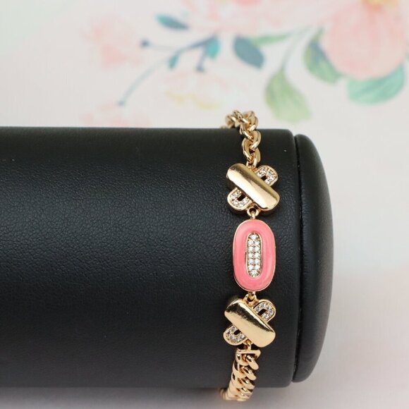 "Rose Gold Bracelet with Pink Enamel and Crystal Accents, XPBL0815 - Picture 8 of 12